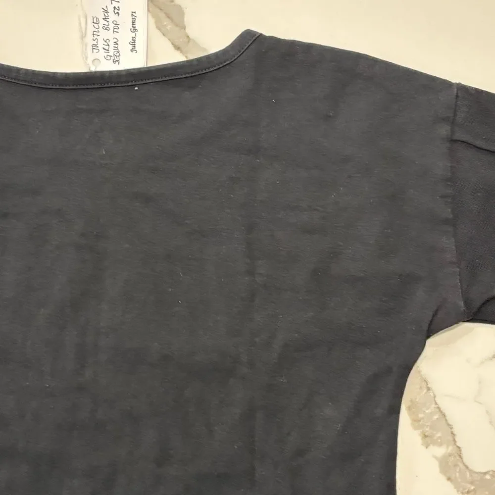 JUSTICE | Black Sequins Girls Long Sleeve Top T Shirt Embellished Size 7